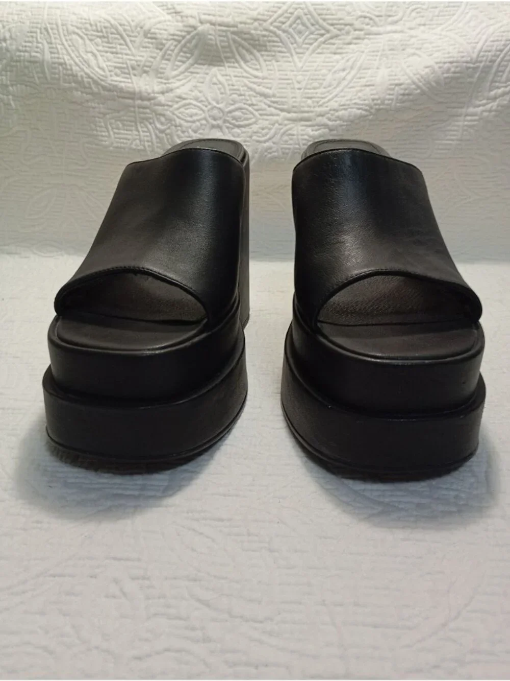 Steve Madden Womens Black Chunky Platform Open-Toe Leather Mules Size 9.5M